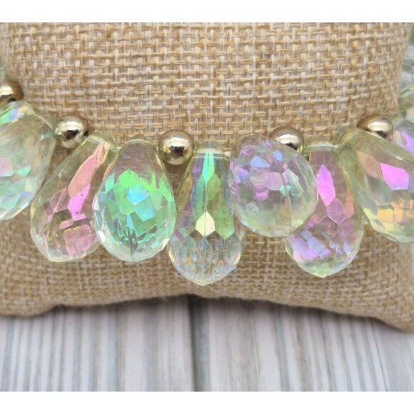 AB Aurora Borealis Crystal Dangle Teardrop Cha Cha Stretch Bracelet Statement - Picture 2 of 8